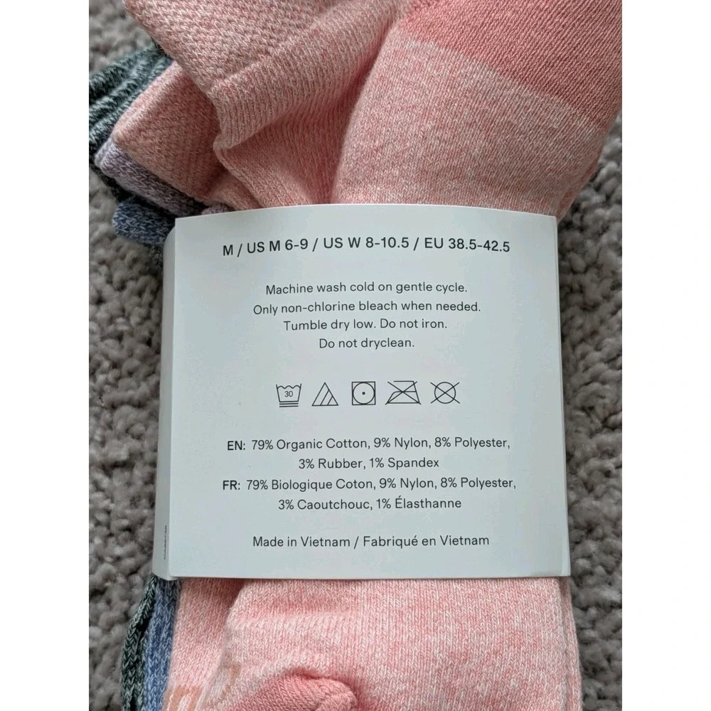 Quince Everyday Cotton Colorblock Marl Ankle Socks 4-pack Medium Pink/Blue NWT
